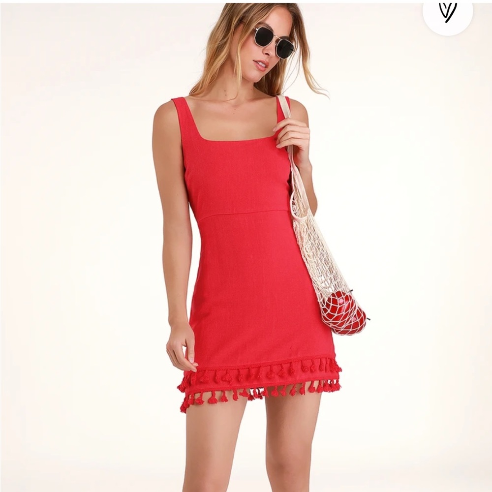 Lulus red tassel mini dress (small)